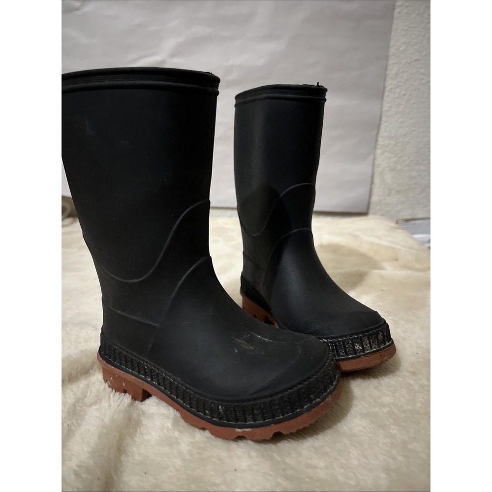Kids Rubber Chain-Link Sole Chore Rainboots Mid Round Toe Black Size 5-6